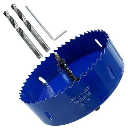 Image of Luomorgo 121mm /4 3 /4 inch Hole Saw, 1 1 /4 inch Cutting Depth | HSS Bi-Metal, For Wood Cornhole Boards, For Plastic Drywall, For Metal Sheet