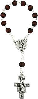 Vatican Imports One Decade Rosary with Mahogany Stain Beads | San Damiano Crucifix and Saint Francis Medal | Great Catholic Gift for First Holy Communion and Confirmation | Made in Italy
