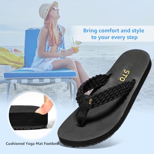 Image of STQ Womens Quick Dry Flip Flops with Yoga Mat Sole丨Arch Support Thong Sandals