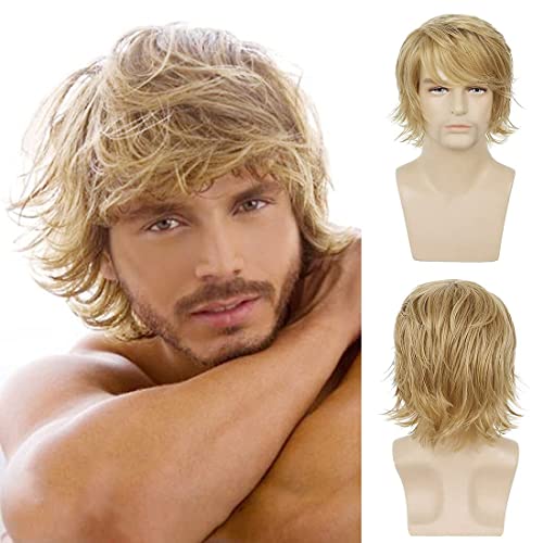 Qnbiar Perruque Blonde pour Hommes Court Moelleux Couches Blonde Perruque Naturel Synthétique...