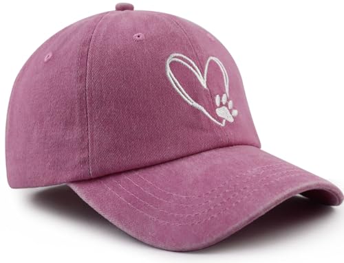 Image of Dog Paw Print with Love Heart Hat for Women Men, Funny Adjustable Cotton Embroidered Dog Lovers Gifts Baseball Cap
