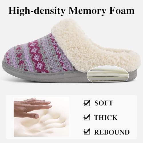 Image of Evshine Warm Knit House Slippers for Women Comfy Wool-Like Lined Chenille Slippers with Memory Foam and Indoor Outdoor Soles