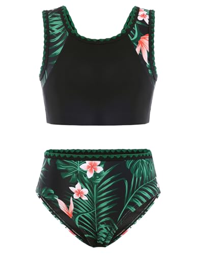 GRACE KARIN Girls Floral Prints 2 Piece Bikinis Set Summer U-Neck Swimming Costume Age Black 10 Years