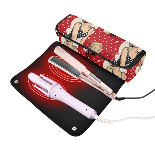 Bolsa para herramientas de cabello Art Lady Red que sostiene secador, rizador, planchas y organizador de accesorios para cabello resistente al calor, portátil para viaje para mujeres miniatura 2