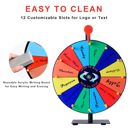 Image of 12 Slots Prize Wheel,12 Inch Prize Wheel Spinner with Stand and Heavy Duty Base,Spinning Wheel for Prizes,Spin The Wheel for Fortune Spinning Game Carnival & Engaging Home Parties,Tradeshow.