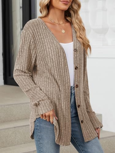 Image of Wowcarbazole Women's Long Sleeve Cardigan Open Front Casual Knit Sweaters Button Down Tops Lightweight Fall Outfits