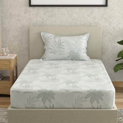 Image of Huesland by Ahmedabad Cotton 144 TC Bedsheet for Single Bed with 1 Pillow Cover | Mosy Sage, Olive Sage & Pale Sage