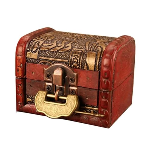 DQZRTUECA Cofre del tesoro con cerradura, Caja de almacenamiento madera con cerradura combinación Cofre del tesoro grabado(Retro Lock)