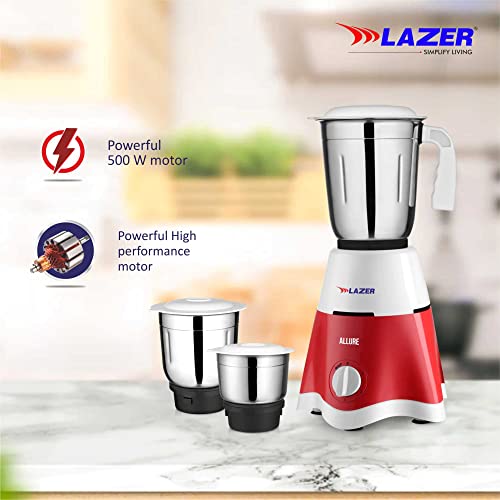 Image of Lazer Allure 3 jars 500W Mixer Grinder (Red)