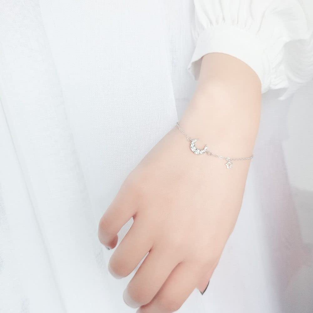 LYGXWJFC Bransoletki dla kobiet, S925 Sterling Silver Bangle Star Moon Cyrkon Charm Bransoletka Dainty Silver Bransoletki Biżuteria nieskończoności Dla kobiet Dla dziewczynek