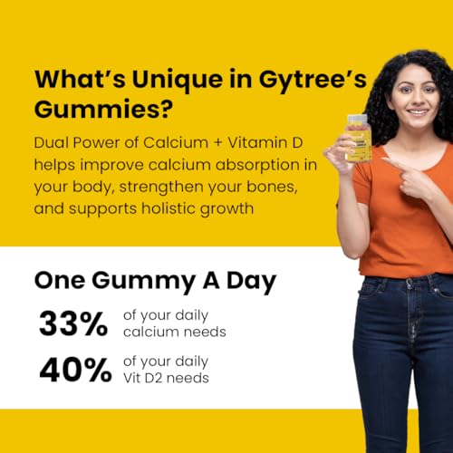 Gytree Calcium + Vitamin D Gummies for Women | Stronger Bones, Joints & Immunity | Formulated in New Zealand | 100% Vegan | Strawberry Flavour (30 Count)