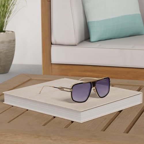 Image of Dollger Sunglasses for Men Oversize Classic Black Shades Goggle Retro Gold Alloy Frame Sun Glasses