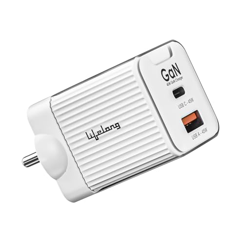 Image of Lifelong Electronics 45W Super Fast GaN Charger PD Technology | 1 USB A + 1 Type C Port | iPhone 17 /16 /15 /14 (Including Pro Max), Android, Samsung | Laptops - MacBook, Dell, HP, Lenovo, Acer, ASUS