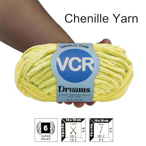 Image of VCR Neon Yellow, 100 Grams Hank, 60 Meters Length, Premium Polyester Ball for Crochet and Knitting, Pack of 1 Yarn, Soft and Bulky Fur Suitable for DIY