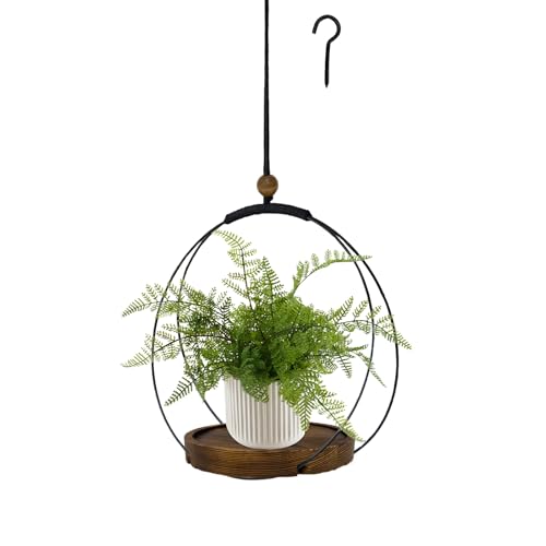 Maceta colgante moderna de macramé con base de madera resistente para plantas de interior, versátil para colgar plantas de techo y ventana (1 paquete de macetas con forma circular no incluidas)