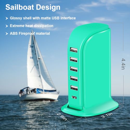 Image of USB Tower Charging Station Upoy, Multiport Chargers for Multiple Devices 40W, Small Charging Hub for Desk, Office, Travel, USB Power Block Adapter for iPhone /Ipad