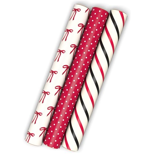 Hallmark Wrapping Paper Mini Rolls, 3-Pack (Red and Black) 45 Sq. Ft.
