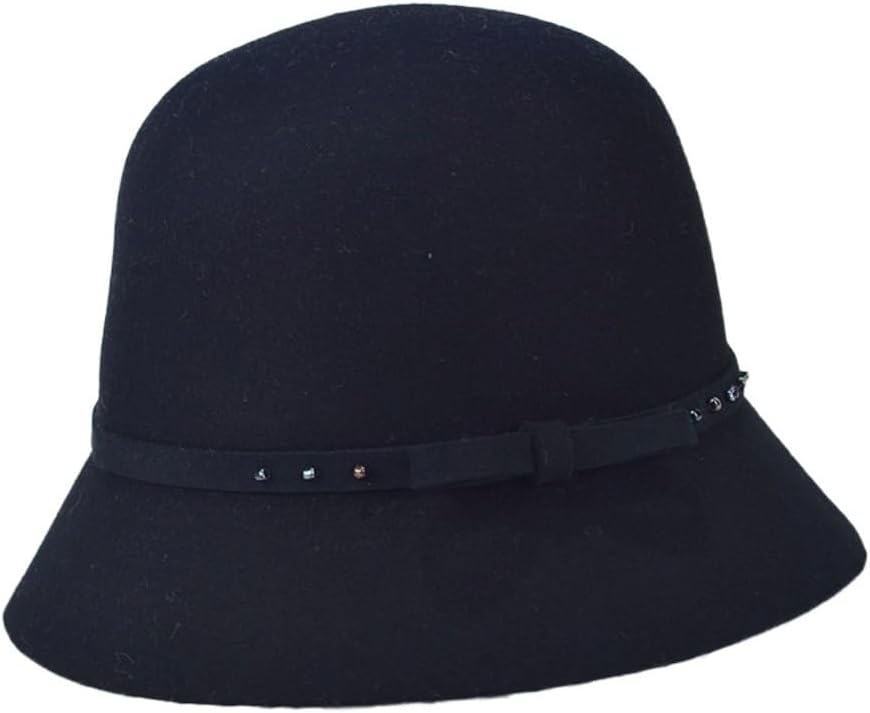 [アールディシーケー] UHLOSD 秋と冬の帽子女性のレジャーラウンドトップ小さなシルクハット漁師の帽子フェルト帽子