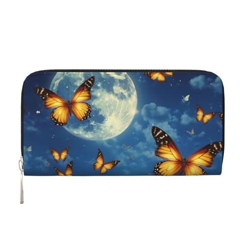 Dancing Butterfly print Leather Wallet for Women Men,Women's Leather Clutch Wallet with Zip,Large Capacity