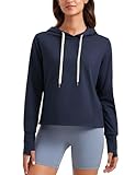 CRZ YOGA Cloud Jersey Pullover Hoodies for Women Long Sleeve Hooded Workout Sweat Shirts Casual Yoga Tops with Thumb Holes Navy Medium