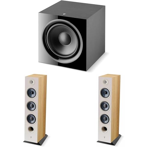 Focal Chora 826 3-Way Bass Reflex Floorstanding Speakers, Light Wood (Pair) Sub 600p 600 Watt Subwoofer