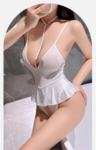 セクシー コスプレ 女教師 秘書 OL 下着 超ハイレグレオタード オフショルダータイトワンピース コスチューム ランジェリー 半袖 ミニスカート 肩出し ボディコン ハロウィン クリスマス (ホワイト) - 画像4