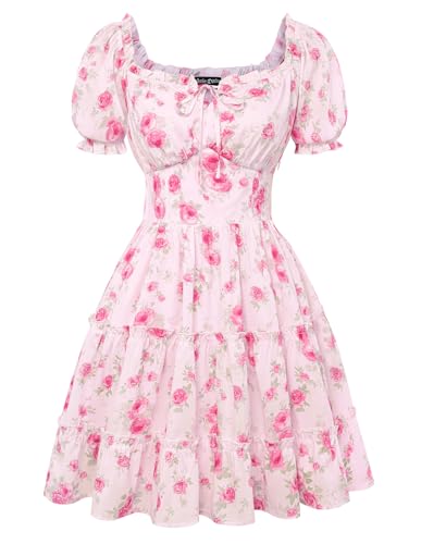 Mini robe d'été décontractée à manches courtes bouffantes et col carré fluide