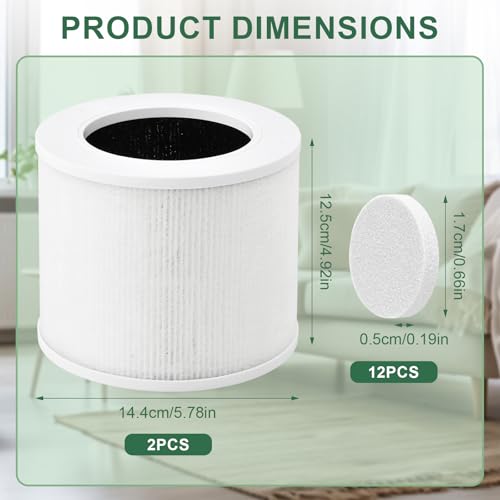 2 Core Mini Filtro de Repuesto Compatible con Purificadores de aire Levoit Core Mini-Rf, H13 HEPA Triple Filtración Purificador de Aire con 12 Esponjas Aromáticas - imagen 6