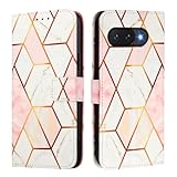 SptPofp for Googe Pixel 9A Case Leather Wallet, Marble Pattern Flip Folio Cover PU Leather Kickstand Card Slots Holder Magnetic Clasp Shockproof Protective Phone Case for Women Men,White