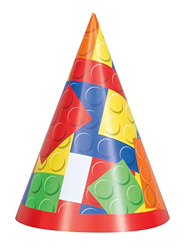 Image of Building Blocks Birthday Party Hats - (Pack of 8) - Colorful & Fun Design - Perfect Party Accessory for Your Ultimate Block-Themed Celebration