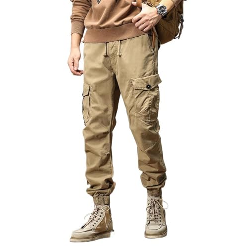 American Work Pants for Men, Spring and Autumn Multiple Pocket Loose Cuffed Casual Men's Capri Pants