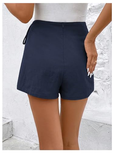 Floerns Women's Solid Wrap Front Linen Skirt Shorts Drawstring Knot Side Skort Shorts2