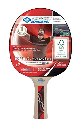 Donic-Schildkröt Ovtcharov 600 Table Tennis Bat, Ergonomic Handle, 1.8 mm Sponge, FSC Wood, Prestige Pad - ITTF