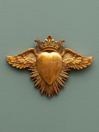 Ex-voto coeur ailes dorées couronne décoration murale - 3