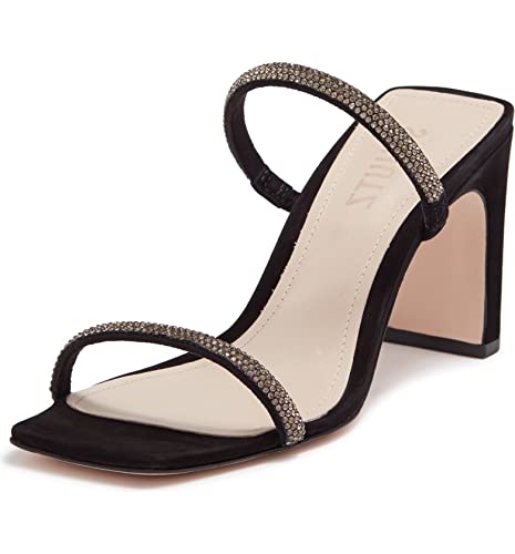 SCHUTZ Salwa Black Crystal Block Heel Reversible Strap Open Toe Mule Sandal (Black, 10)