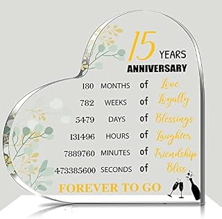 15th Wedding Anniversary Acrylic Gifts 15 Years Wedding Anniversary Heart Marriage Keepsake Decoration Happy Anniversary for Couple Parents Women Mom Husband Wife Sweet Table Decor