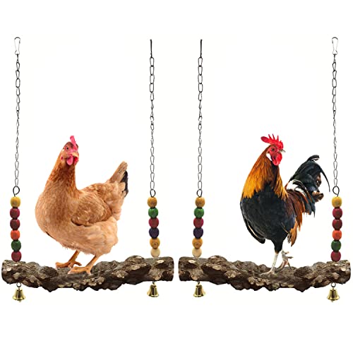 Chicken Bird Swing Chicken Perch Natural Wooden Swing Toys Wood Stand for Chick Safe and Relief of Stress Chicken Coop Accessories Coop Swing for Chicken Bird Parrot Hens (2pcs)