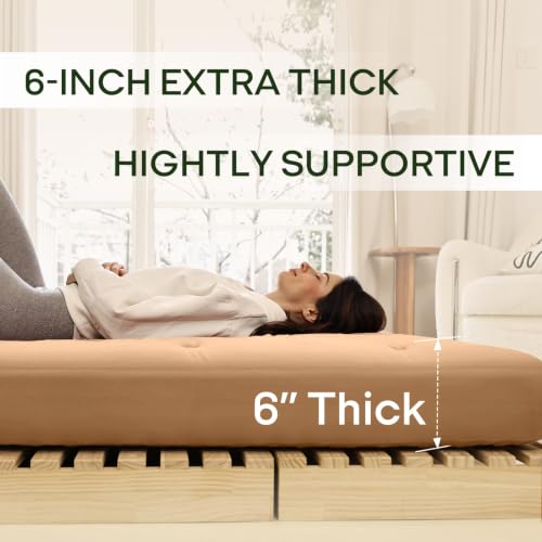 Image of ZonLi Japanese Floor Futon Mattress Full Size 75 inchx 54 inch, 100% Cotton Cover 6'' Thicken Tatami Mattress, Foldable Sleeping Pad, Portable Dormitory Tatami Mat, Roll Up Floor Lounger Bed for Adult