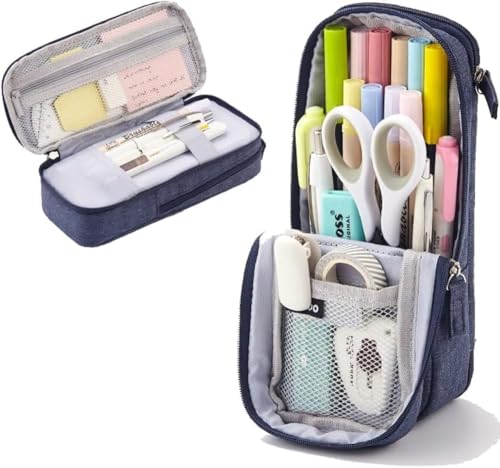 Cutdred 筆箱 大容量 ペンケース 立て られる 筆箱 多機能 ポーチ ペン立て ツールペンケース ペンポーチ 帆布 筆入れ 小学生 中学生 高校生 大学生 男の子 女の子 児童 社会人用 軽量 携帯用 筆入れ 収納ポーチ 入学祝い 収小物入れ 立つ