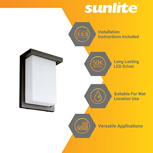 Image of Sunlite 88673 8 inch Modern LED Wall Sconce Light, Outdoor Fixture, Adjustable 3 CCT 3000K-5000K, 12 Watts, 600 Lumens, Opal Shade, Oil Rubbed Bronze, Indoor for Bathrooms, Garage, Hallways & Entryways