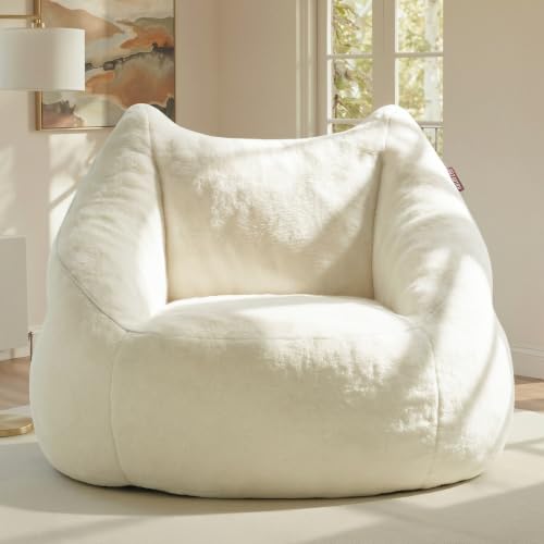 Image of Relefree Cafy Bean Bag Chair for Adults,Oversized Reading Chair with Armrests,Memory Foam Filling Comfy Chair,Giant Cozy Adult Bean Bag Chair,Large Lazy Living Room Chair for Bedroom,Cream White