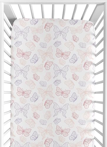 Image of Sweet Jojo Designs Shabby Chic Butterfly Girl Baby Fitted Crib Sheet Infant Newborn Nursery Toddler Bed Room Standard Mattress Blush Pink Lavender Purple White Colorful Pastel Lilac Watercolor Pattern