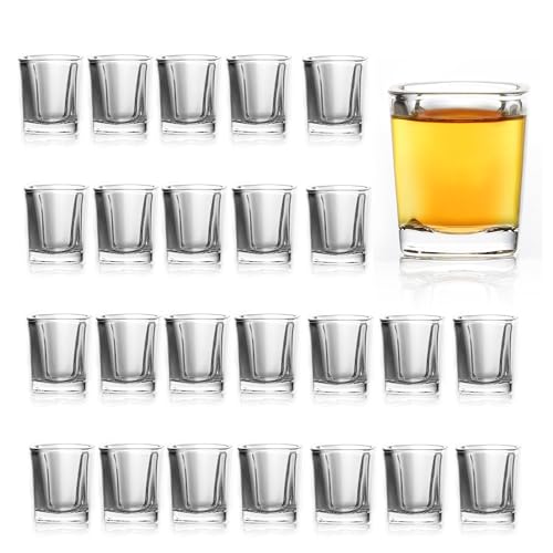 QUAFFER - QUAFFER Square Shot Glasses Heavy Base 2oz (Set of 24) – Modern Shot Glass – Classic Whisky Vodka Tequila Sherry Brandy Cordial Mini Snifters Glasses - Perfect for Parties, Bars, Events, Home Bar