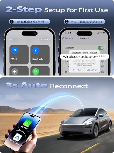 Image of Mini Wireless CarPlay Adapter for Apple iPhone & Android Auto - Convert Wired to Wireless, Gold-Plated USB, Fast, Stable & Auto Reconnect in 5 Seconds, for OEM Wired Apple CarPlay Cars 2016+