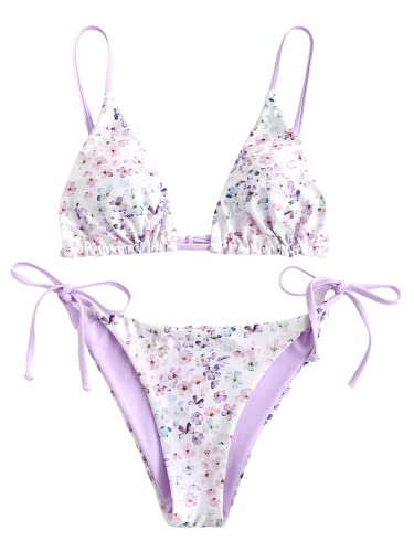 Image of ZAFUL Women's Triangle Bikini Floral String Bikini Set Two Piece Swimsuit Bathing Suits