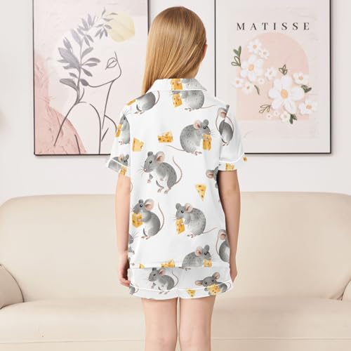 ALAZA Cute Mouse with Cheese Pajamas Satin Pajama Set Short Sleeve Button Down Sleepwear4