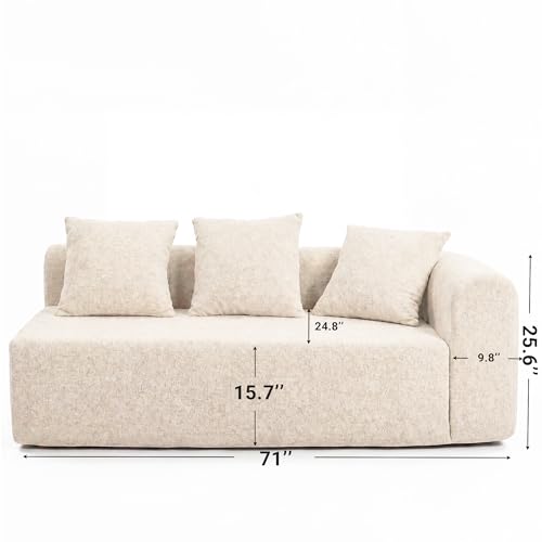 Image of Claiks 71 inch Right Armrest Boneless Sectional Loveseat Sofa, Beige