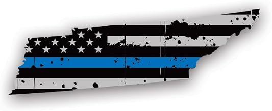 Distressed Tennessee State Shaped Subdued US Flag Thin Blue Line Sticker Decal - Self Adhesive Vinyl - Weatherproof - Made in USA - weathered police law enforcement first responder tn 6" Wide