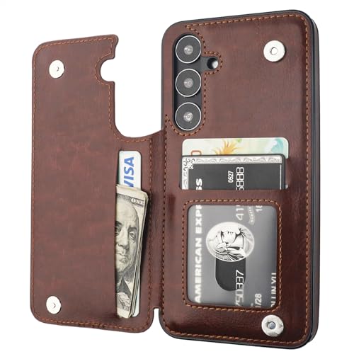 ONETOP for Samsung Galaxy S24 Plus Wallet Case with Card Holder,Brown