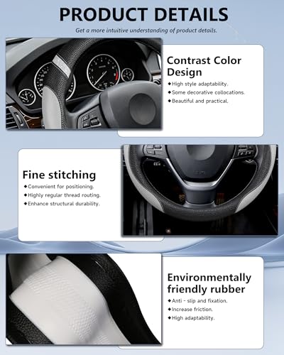 Image of Steering Wheel Cover for Men Women Leather Universal Steering Wheel Covers for Car 15inch (Gray)